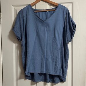 Chico's Slate Blue V-Neck Short Sleeve Top size Large (2) like new.